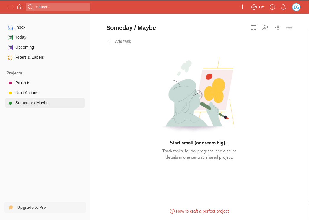 Image showing the three Todoist projects created